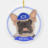 Gepersonaliseerde gemaskerde Frenchie Chanoeka Keramisch Ornament (Achterkant)