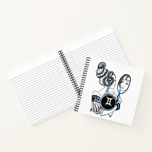Gepersonaliseerde Gemini Zodiac Art Deco Lady Notitieboek (Binnen)