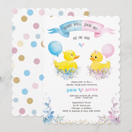 Gepersonaliseerde Gender onthullen Uitnodiging (Voorkant / Achterkant)