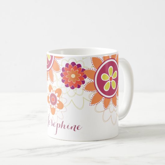 Gepersonaliseerde Geometrische Retro Bloemen mok (Voorkant rechts)