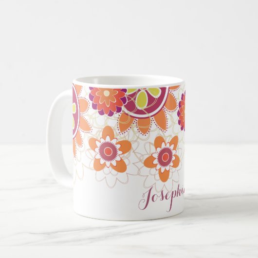 Gepersonaliseerde Geometrische Retro Bloemen mok (Voorkant links)