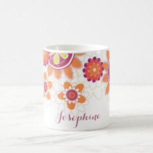 Gepersonaliseerde Geometrische Retro Bloemen mok