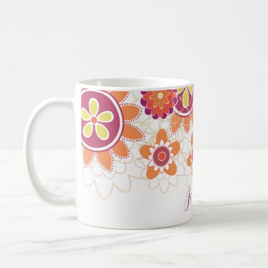Gepersonaliseerde Geometrische Retro Bloemen mok (Links)