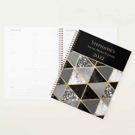 Gepersonaliseerde Geometrische zwarte en witte mar Planner (Display)
