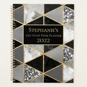 Gepersonaliseerde geometrische zwarte en witte mar planner