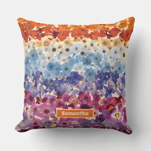 Gepersonaliseerde  geperste bloem ombre kussen (Voorkant)