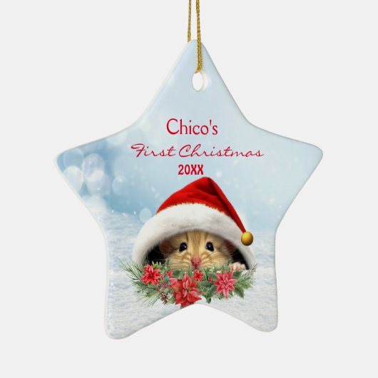 Gepersonaliseerde Gerbil Hamster in Santa Hat Kers Keramisch Ornament (Rechts)