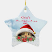 Gepersonaliseerde Gerbil Hamster in Santa Hat Kers Keramisch Ornament (Voorkant)