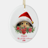 Gepersonaliseerde Gerbil Hamster in Santa Hat Kers Keramisch Ornament (Rechts)