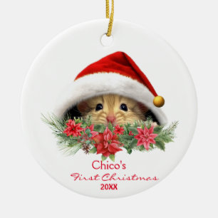 Gepersonaliseerde Gerbil Hamster in Santa Hat Kers Keramisch Ornament