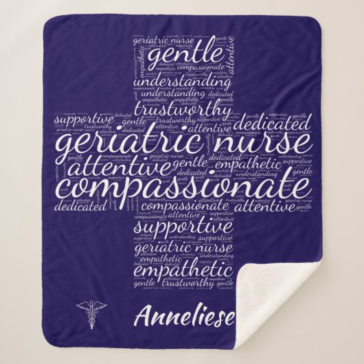 Gepersonaliseerde Geriatric Nurse Word Cloud Gift Sherpa Deken (Voorkant)