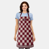 Gepersonaliseerde geruite Bourgogne Rouge Modern Schort (Gedragen)