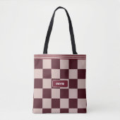 Gepersonaliseerde geruite Bourgogne Rouge Modern Tote Bag (Voorkant)