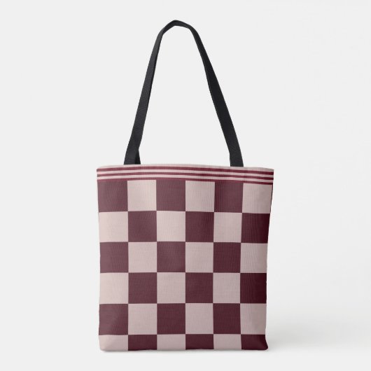 Gepersonaliseerde geruite Bourgogne Rouge Modern Tote Bag (Achterkant)