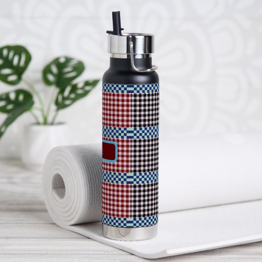 Gepersonaliseerde geruite Gingham Waterfles (Yoga)