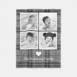 Gepersonaliseerde geruite grijze familiefotocollag fleece deken