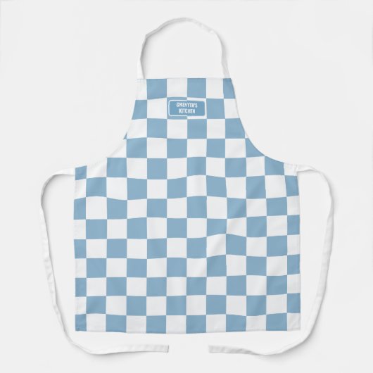 Gepersonaliseerde geruite iris baby blauw schort (Voorkant)