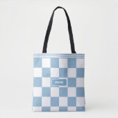 Gepersonaliseerde geruite iris baby blauw tote bag (Voorkant)