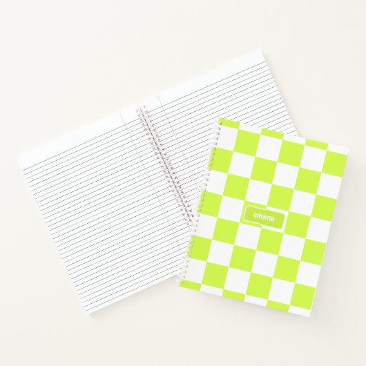 Gepersonaliseerde geruite neon lime groene markeer notitieboek (Binnen)
