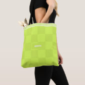 Gepersonaliseerde geruite neon lime groene markeer tote bag (Dichtbij)