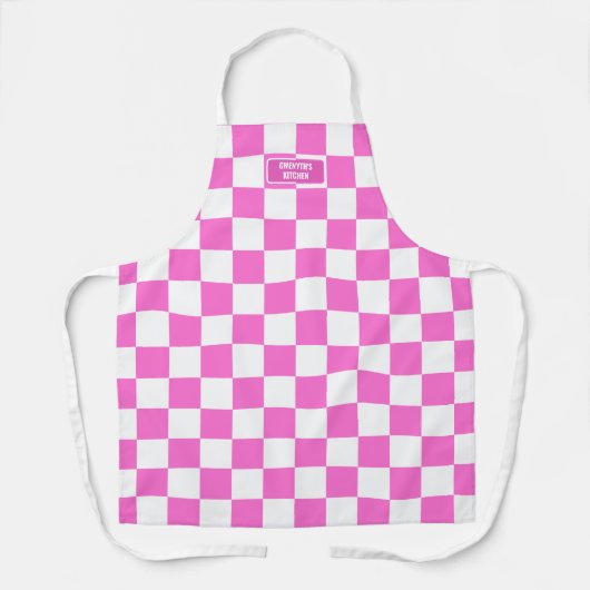 Gepersonaliseerde geruite neon roze markeerstift schort (Voorkant)