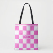 Gepersonaliseerde geruite neon roze markeerstift tote bag (Voorkant)
