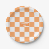 Gepersonaliseerde geruite Oranje markeerstift Papieren Bordje (Voorkant)