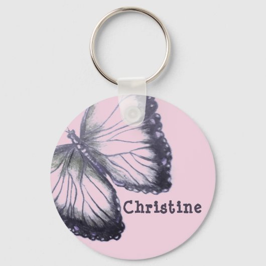 Gepersonaliseerde geschetste vlinder sleutelhanger (Voorkant)