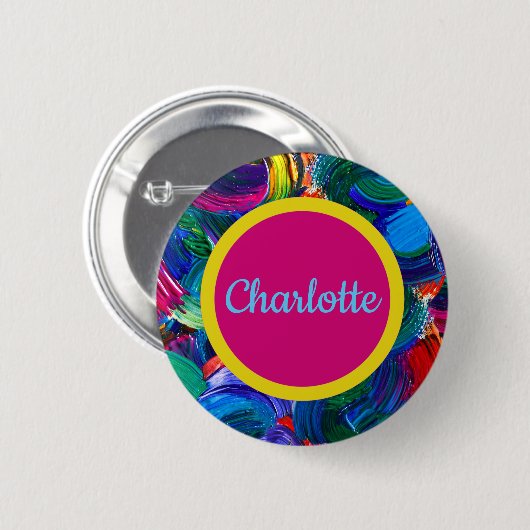 Gepersonaliseerde geschilderde heldere verf kleure ronde button 5,7 cm (Voorkant /achterkant)