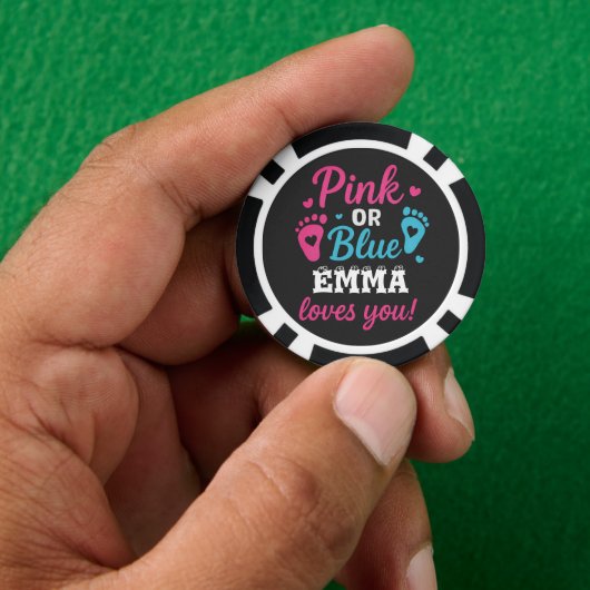 Gepersonaliseerde Geslacht Onthullen Roze of Blauw Poker Chips (Hand)