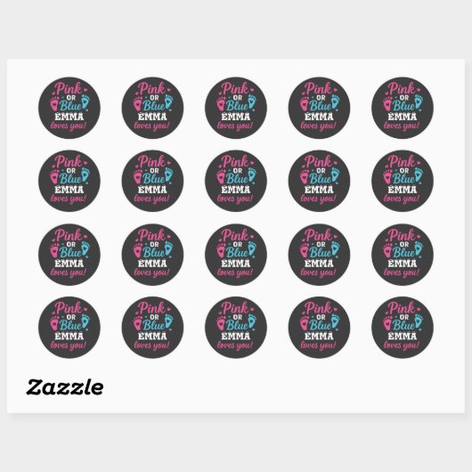 Gepersonaliseerde Geslacht Onthullen Roze of Blauw Ronde Sticker (Vel)