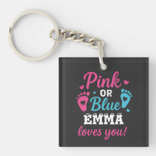 Gepersonaliseerde Geslacht Onthullen Roze of Blauw Sleutelhanger