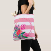 gepersonaliseerde gestreepte florale troep met ran tote bag (Dichtbij)