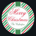 Gepersonaliseerde gestreepte Merry Christmas Label<br><div class="desc">Pas deze feestelijke,  snoep Peppermint striped label stickers van het kerstcadeau van de groente door de naam te veranderen aan. Gebruik deze rode kerstcadeaulabels voor kerstcadeaus,  cadeautjes,  snoep,  cadeautassen,  pakketten,  bakken,  kerstkoekjes,  enz..Het ontwerp komt uit de oorspronkelijke kunst.</div>