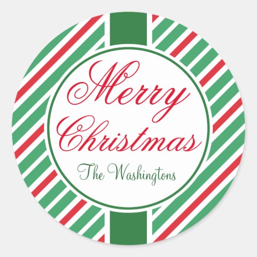 Gepersonaliseerde gestreepte Merry Christmas Label (Voorkant)
