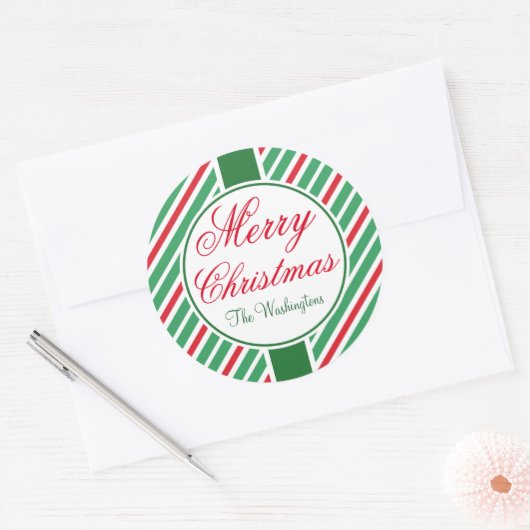 Gepersonaliseerde gestreepte Merry Christmas Label