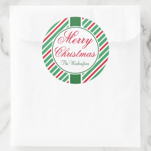 Gepersonaliseerde gestreepte Merry Christmas Label (Tas)