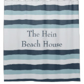 Gepersonaliseerde gestreepte nautische blauw douchegordijn (Voorkant)