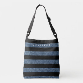 Gepersonaliseerde gestripte denim print crossbody tas