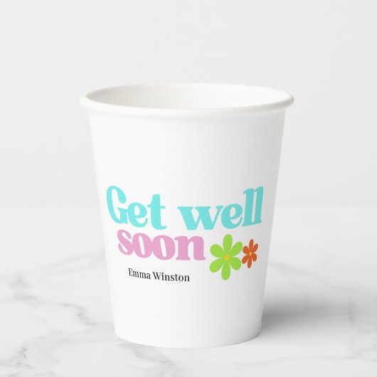 Gepersonaliseerde get well soon bericht floral whi papieren bekers (Voorkant)