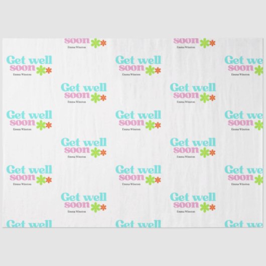 Gepersonaliseerde get well soon bericht floral whi tissuepapier (Voorkant)
