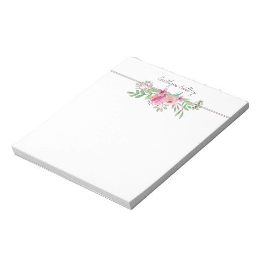 Gepersonaliseerde geverfde bloemen notitieblok (Linkerzijde)