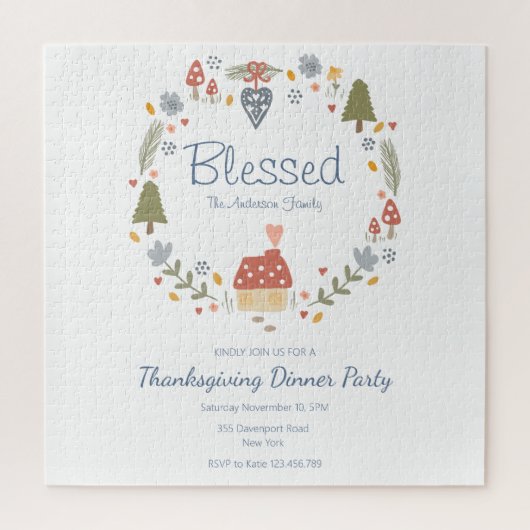 Gepersonaliseerde Gezegende Dankbare Dinner Party Legpuzzel (Verticaal)