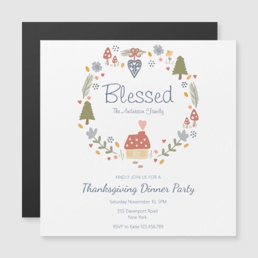 Gepersonaliseerde Gezegende Dankbare Dinner Party Magnetische Uitnodiging (Voorkant / Achterkant)