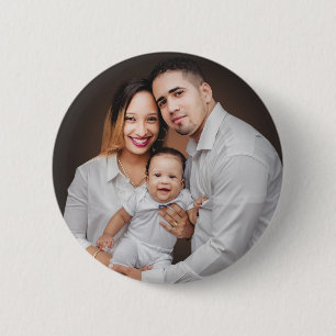 Gepersonaliseerde gezelfgemaakte familiefoto ronde button 5,7 cm