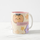Gepersonaliseerde Gezellige Herfst Halloween Ghost Tweekleurige Koffiemok (Voorkant rechts)