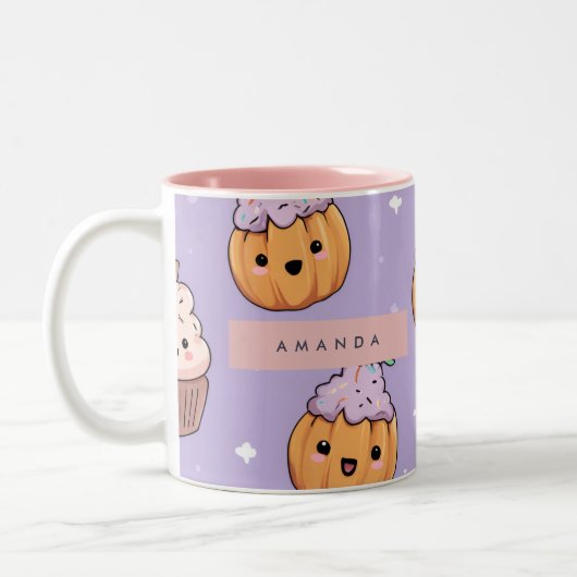 Gepersonaliseerde Gezellige Herfst Halloween Pompo Tweekleurige Koffiemok (Links)