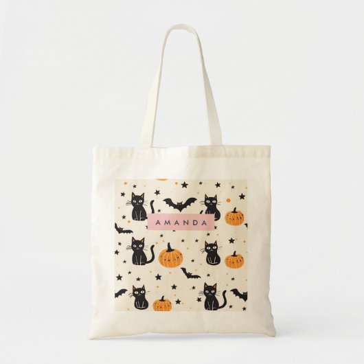 Gepersonaliseerde Gezellige Herfst Halloween Zwart Tote Bag (Voorkant)