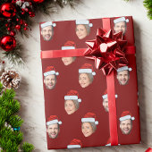Gepersonaliseerde Gezicht 2 Foto Santa Hat Kerstca Cadeaupapier