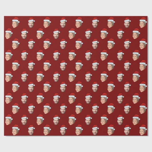 Gepersonaliseerde Gezicht 2 Foto Santa Hat Kerstca Cadeaupapier (Vlak)